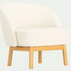 Fauteuil*alinea Fauteuil en tissu effet moutonné et piétement en hévéa - capelan Blanc