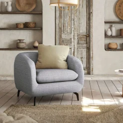 Fauteuil*alinea Fauteuil en tissu tramé piétement noir - ardoise Gris