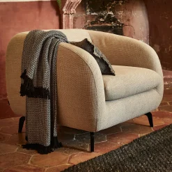 Fauteuil*alinea Fauteuil en tissu tramé piétement noir - roucas Beige