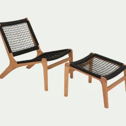 Pouf Exterieur|Transat Et Chaise Longue*alinea Fauteuil et repose pied en eucalyptus - Noir