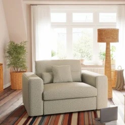 Fauteuil|Petit Canapé*alinea Fauteuil fixe en tissu bouclette - écru Blanc