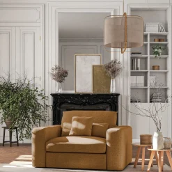 Fauteuil*alinea Fauteuil fixe en tissu chenille - Jaune argan