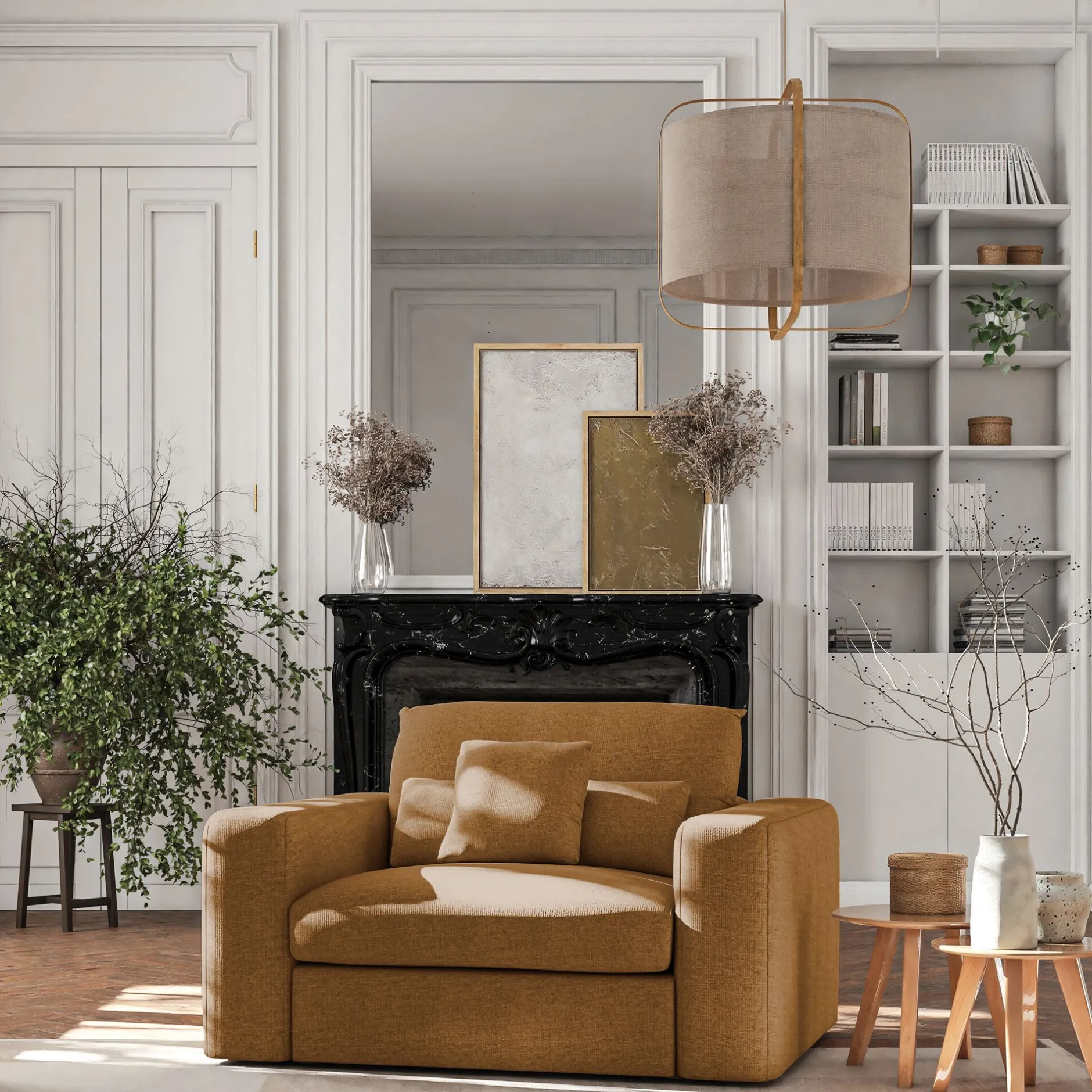 Fauteuil*alinea Fauteuil fixe en tissu chenille - Jaune argan