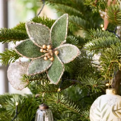 Suspension De Noël|Décoration À Suspendre*alinea Fleur à clip en feutre 14x12cm - Vert