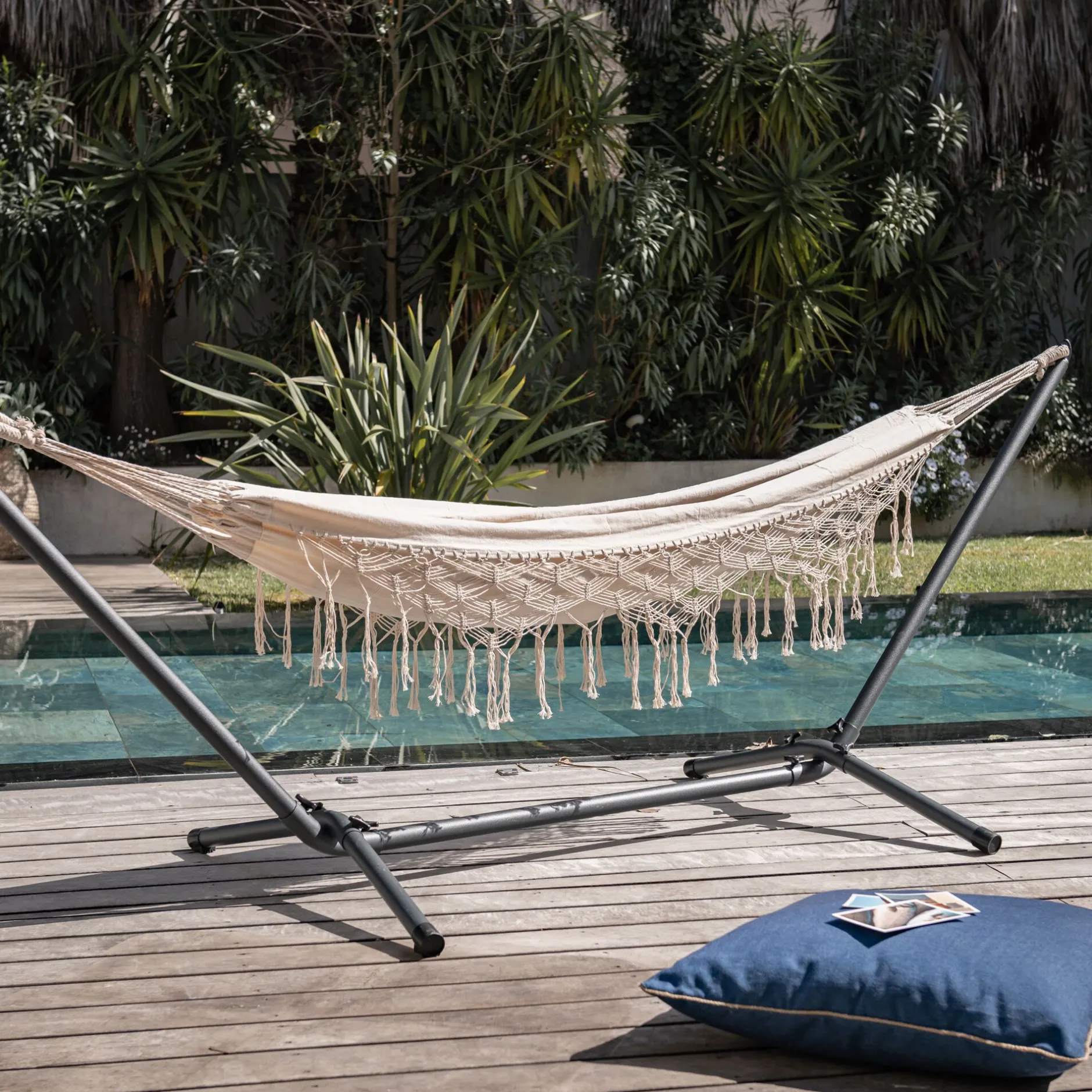 Hamac*alinea Hamac en coton avec finition en macramé - blanc ventoux