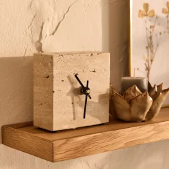 Horloge|Décoration À Poser*alinea Horloge à poser en travertin L10xH10cm - Naturel