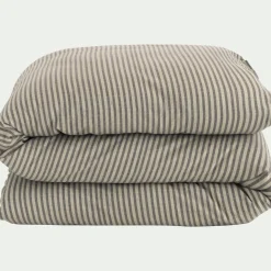 Housse De Couette*alinea Housse de couette à rayures en flanelle de coton 240x220cm - Gris