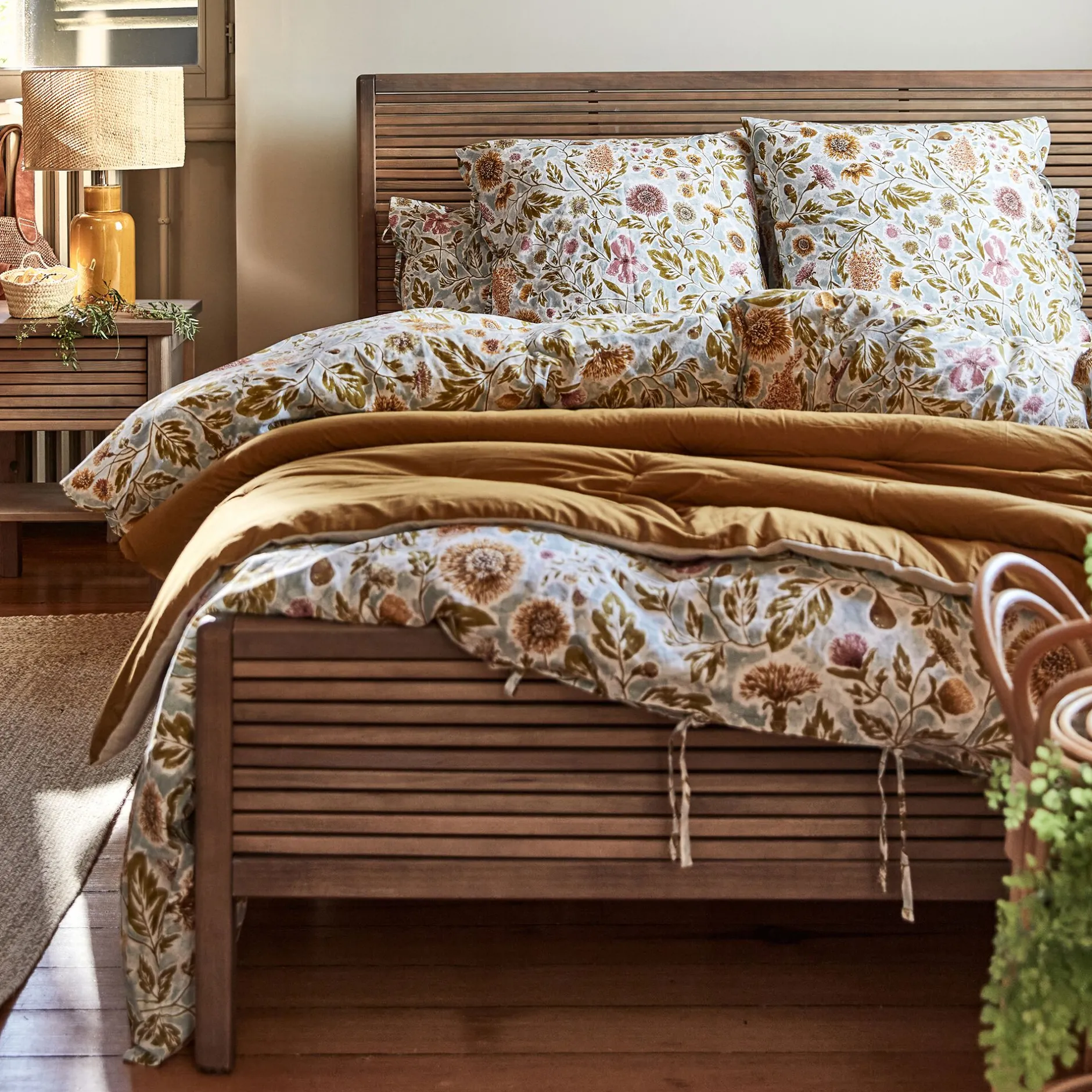 Housse De Couette*alinea Housse de couette en coton lavé motif floral 240x220cm - Bleu