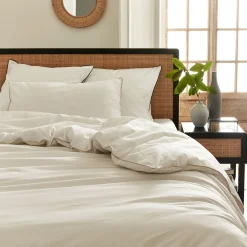 Housse De Couette*alinea Housse de couette en percale de coton 260x240cm liseré tressé beige alpilles - Blanc