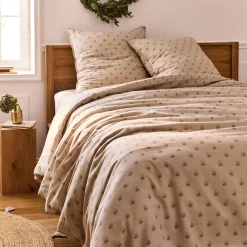 Parure De Lit*alinea Housse de couette 240x220cm et 2 taies d'oreiller 63x63cm motif floral en coton cretonne - Beige