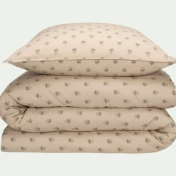 Parure De Lit*alinea Housse de couette 240x220cm et 2 taies d'oreiller 63x63cm motif floral en coton cretonne - Beige
