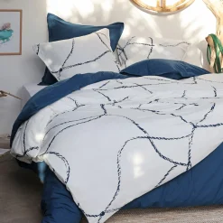 Parure De Lit*alinea Housse de couette 260x240cm et 2 taies d'oreiller 63x63cm en coton flammé lavé - Blanc
