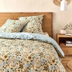 Parure De Lit*alinea Housse de couette 240x220cm et 2 taies d'oreiller 63x63cm en percale de coton motif floral - Bleu