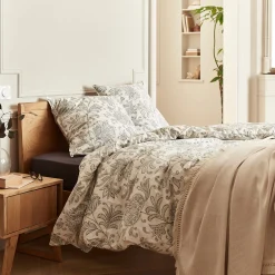 Parure De Lit*alinea Housse de couette 240x220cm et 2 taies d'oreiller 63x63cm en percale de coton motif floral - Blanc