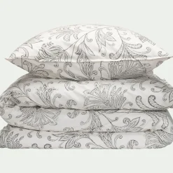 Parure De Lit*alinea Housse de couette 240x220cm et 2 taies d'oreiller 63x63cm en percale de coton motif floral - Blanc