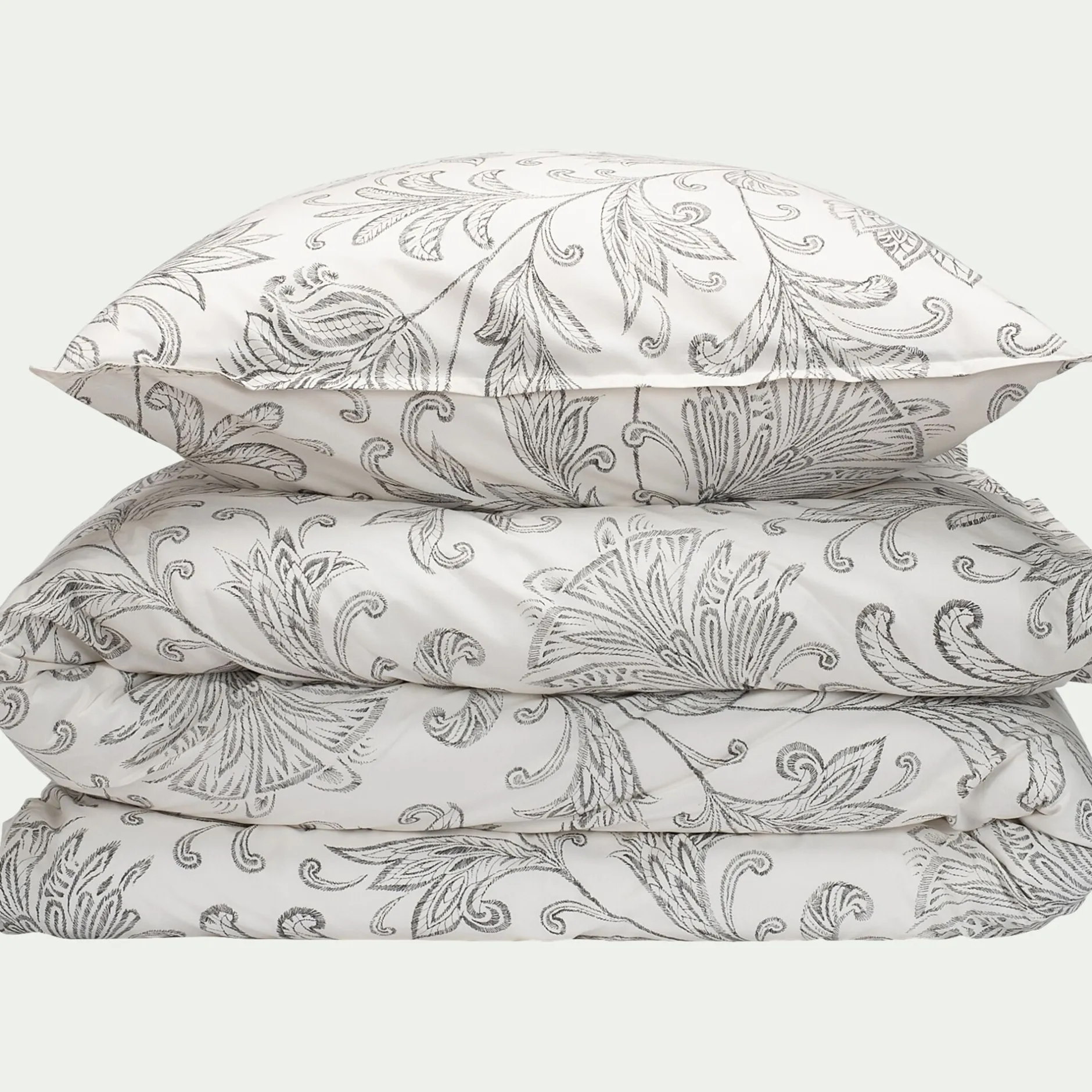 Parure De Lit*alinea Housse de couette 240x220cm et 2 taies d'oreiller 63x63cm en percale de coton motif floral - Blanc