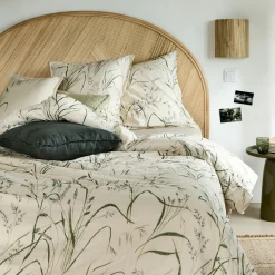 Parure De Lit*alinea Housse de couette 240x220cm et 2 taies d'oreiller 63x63cm en coton à motif végétal - Beige