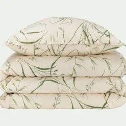 Parure De Lit*alinea Housse de couette 240x220cm et 2 taies d'oreiller 63x63cm en coton à motif végétal - Beige