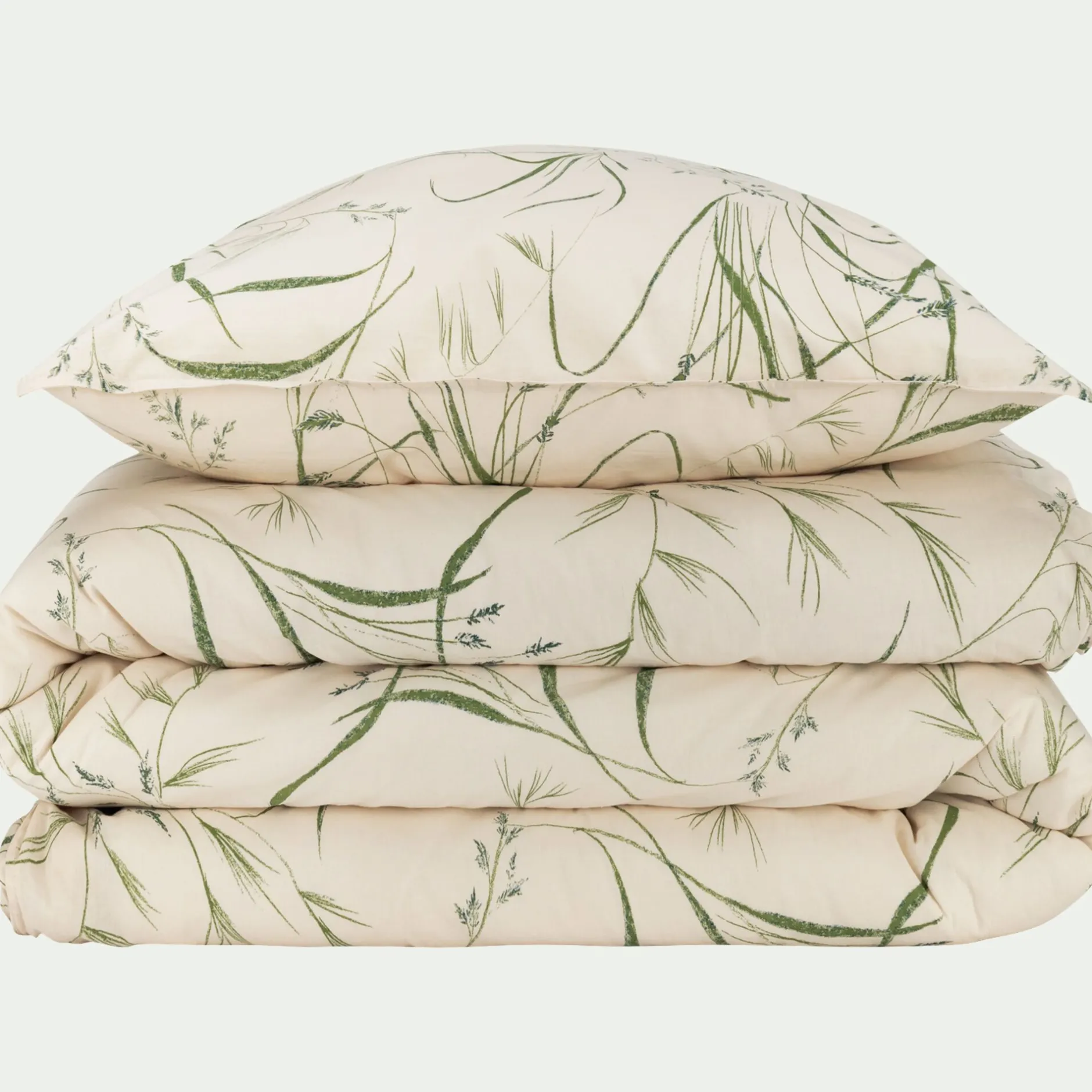 Parure De Lit*alinea Housse de couette 240x220cm et 2 taies d'oreiller 63x63cm en coton à motif végétal - Beige