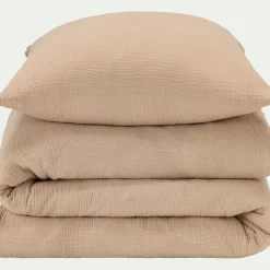 Parure De Lit*alinea Housse de couette 240x220cm et 2 taies d'oreiller 63x63cm en double gaze de coton - alpilles Beige