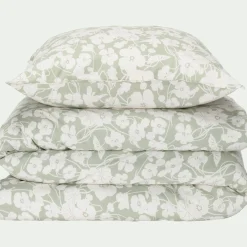 Parure De Lit*alinea Housse de couette 240x220cm et 2 taies d'oreiller 63x63cm en coton motif floral - Vert