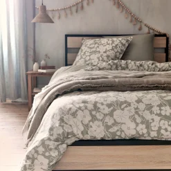 Parure De Lit*alinea Housse de couette 240x220cm et 2 taies d'oreiller 63x63cm en coton motif floral - Vert
