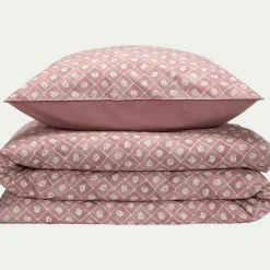Parure De Lit*alinea Housse de couette 260x240cm et 2 taies d'oreiller 63x63cm en coton lavé - Rose