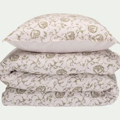 Parure De Lit*alinea Housse de couette 240x220cm et 2 taies d'oreiller 63x63cm en coton motif baroque - Blanc