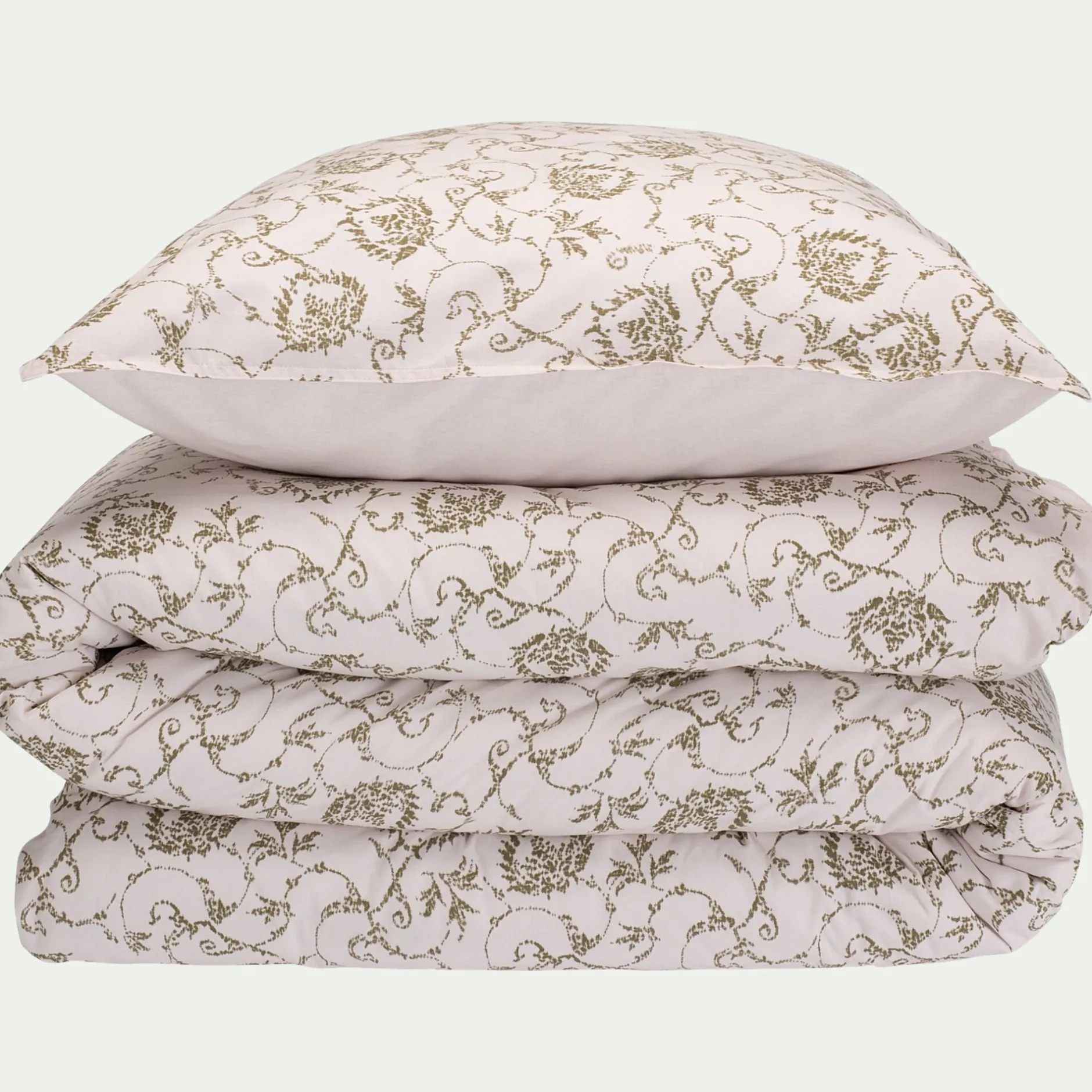 Parure De Lit*alinea Housse de couette 240x220cm et 2 taies d'oreiller 63x63cm en coton motif baroque - Blanc