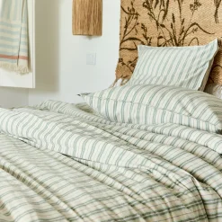 Parure De Lit*alinea Housse de couette 240x220cm et 2 taies d'oreiller 63x63cm motif rayé en coton tissé teint lavé - Bleu