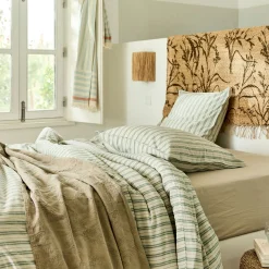 Parure De Lit*alinea Housse de couette 240x220cm et 2 taies d'oreiller 63x63cm motif rayé en coton tissé teint lavé - Bleu