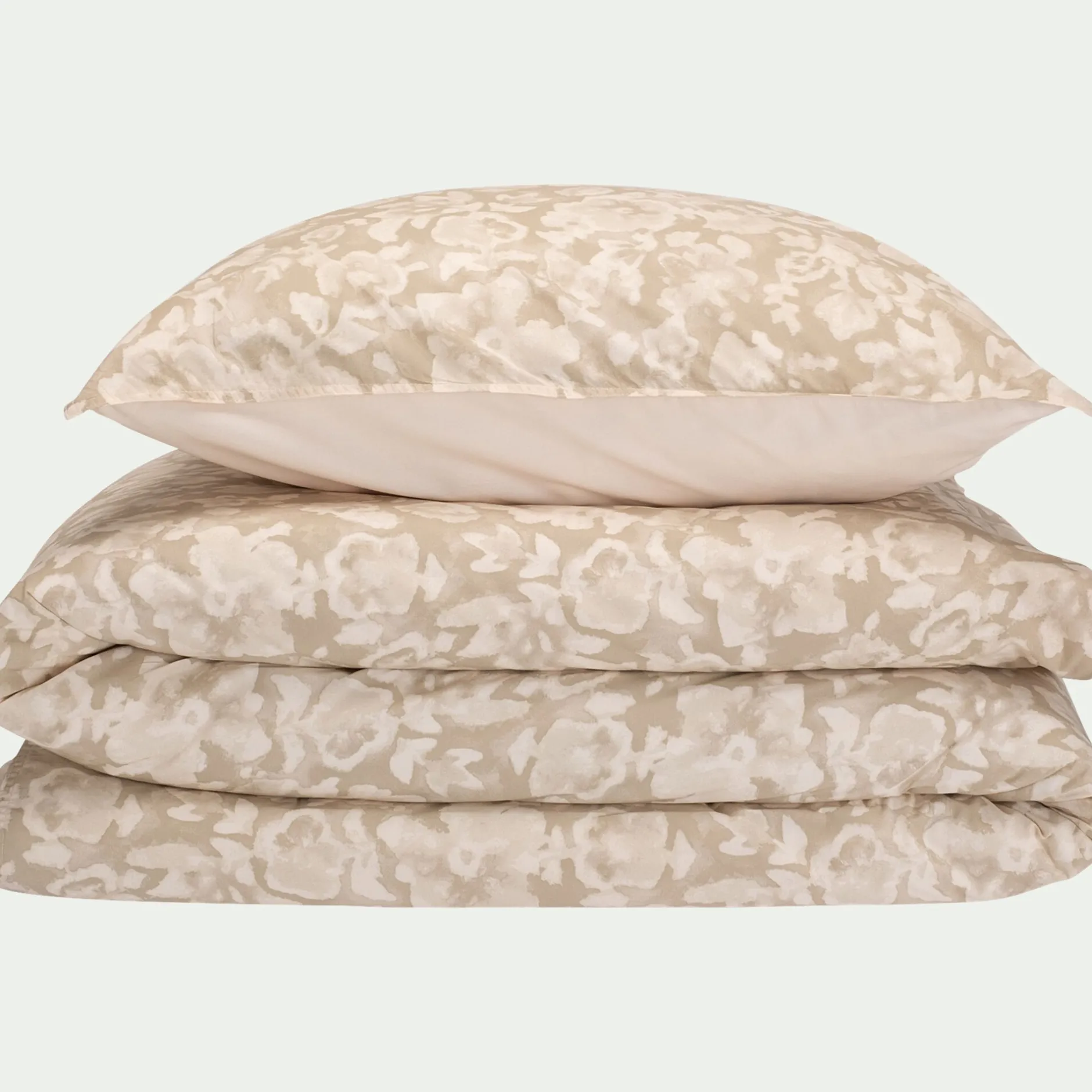 Parure De Lit*alinea Housse de couette 240x220cm et 2 taies d'oreiller 63x63cm en percale de coton motif floral - Beige