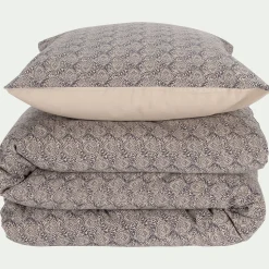 Parure De Lit*alinea Housse de couette 260x240cm et 2 taies d'oreiller 63x63cm en coton et lin - motif amande Bleu