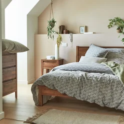 Parure De Lit*alinea Housse de couette 260x240cm et 2 taies d'oreiller 63x63cm en coton et lin - motif amande Bleu