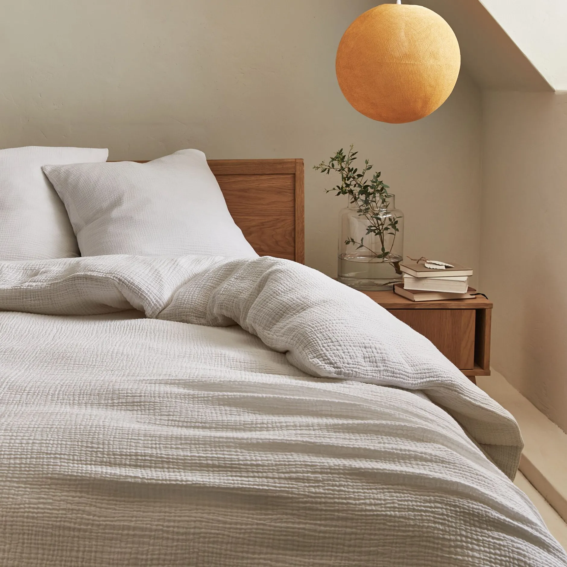 Parure De Lit*alinea Housse de couette 260x240cm et 2 taies d'oreiller 63x63cm en double gaze de coton - Blanc