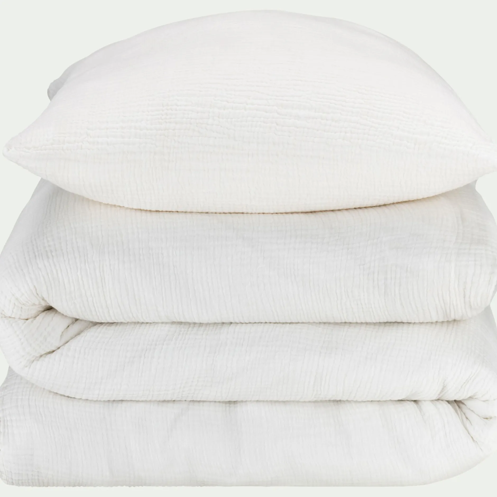 Parure De Lit*alinea Housse de couette 260x240cm et 2 taies d'oreiller 63x63cm en double gaze de coton - Blanc