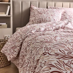 Parure De Lit*alinea Housse de couette 240x220cm et 2 taies d'oreiller 63x63cm en coton lavé motif floral abstrait - Marron