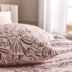 Parure De Lit*alinea Housse de couette 240x220cm et 2 taies d'oreiller 63x63cm en coton lavé motif floral abstrait - Marron