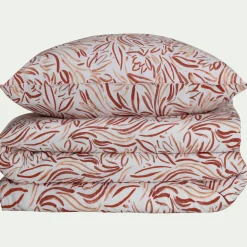 Parure De Lit*alinea Housse de couette 240x220cm et 2 taies d'oreiller 63x63cm en coton lavé motif floral abstrait - Marron