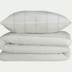 Parure De Lit*alinea Housse de couette 240x220cm et 2 taies d'oreiller 65x65cm en flanelle de coton à rayures - Blanc