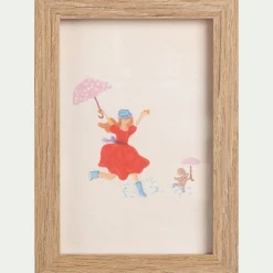 Matelas Enfant|Déco Murale*alinea Illustration encadrée motif Sarah en robe rouge 12x17cm - Bois clair