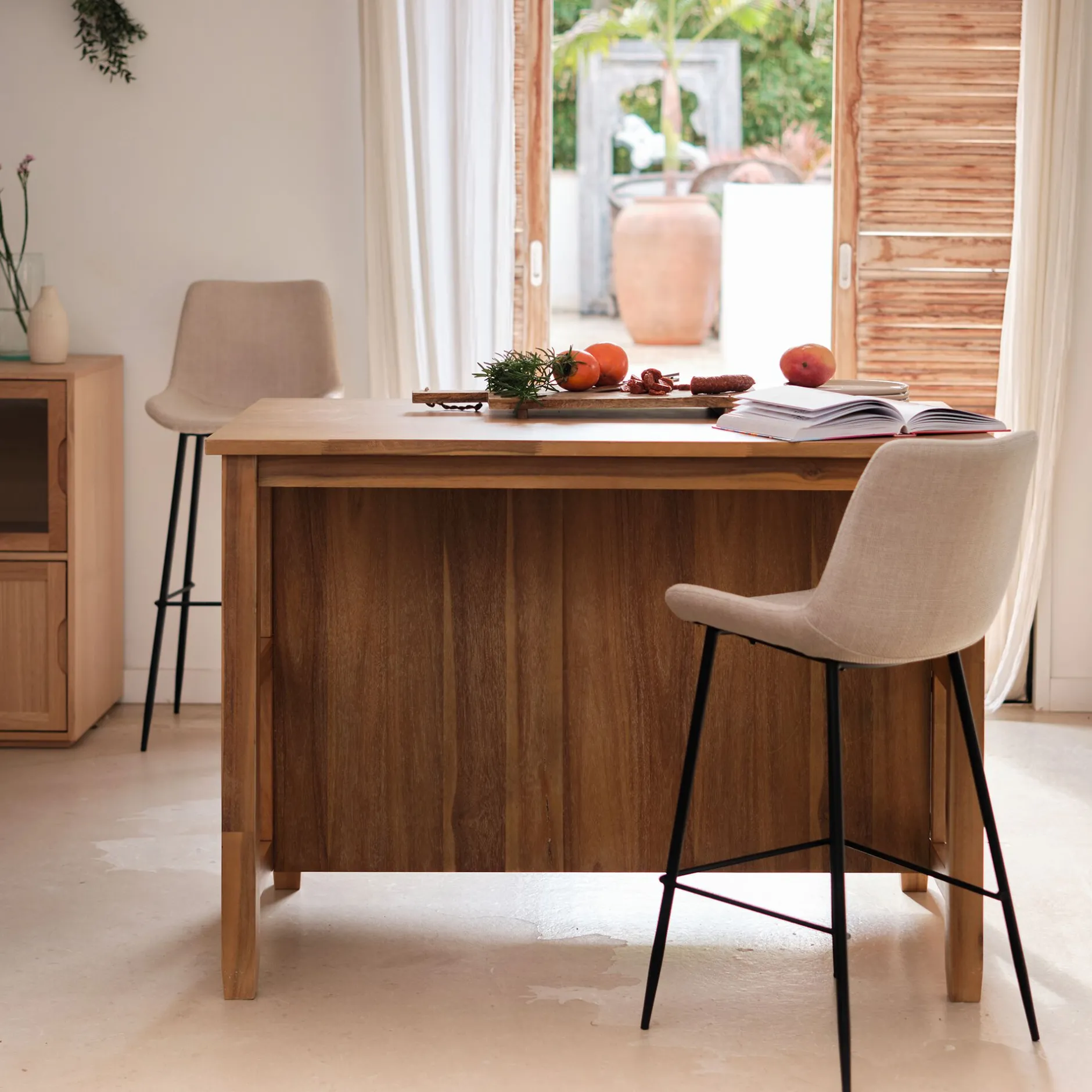 Îlot Central*alinea Ilot central de cuisine avec rangement en acacia L125cm - Bois foncé