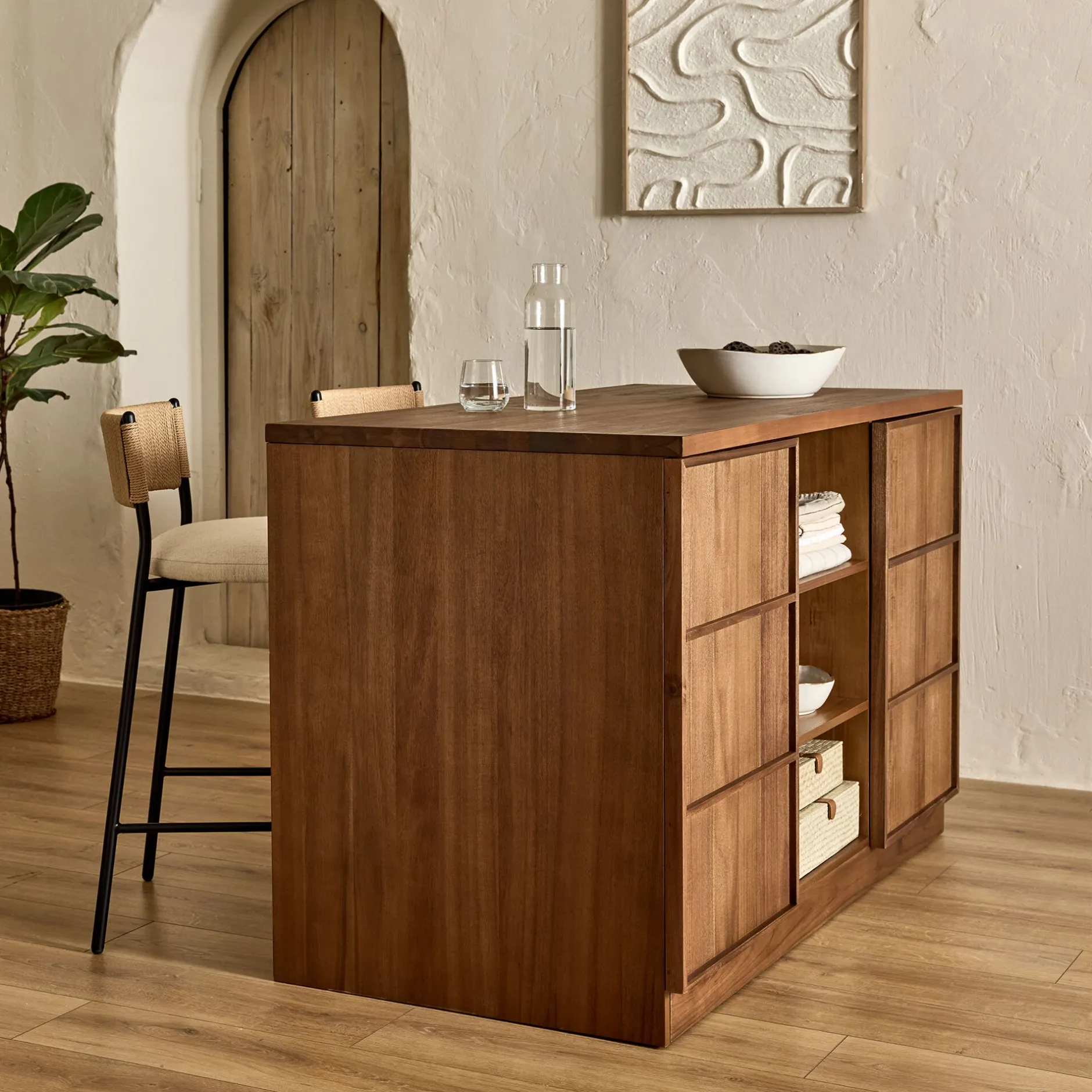 Îlot Central*alinea Ilot central de cuisine avec rangement en acacia L140cm - Bois foncé