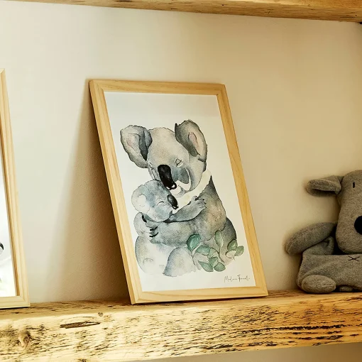 Matelas Enfant|Déco Murale*alinea Image aquarelle encadrée famille de koalas - A4 Naturel