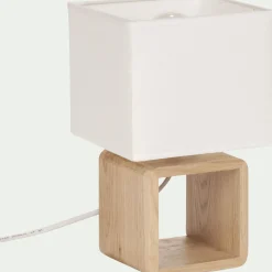 Lampe À Poser*alinea Lampe à poser carrée en bois et en coton H25cm - Blanc