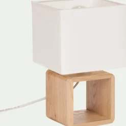 Lampe À Poser*alinea Lampe à poser carrée en bois et en coton H25cm - Blanc