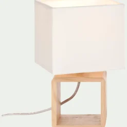 Lampe À Poser*alinea Lampe à poser carrée en bois et en coton H25cm - Blanc