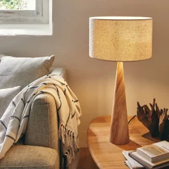 Lampe À Poser*alinea Lampe à poser en métal effet bois foncé et jute - D50cm Beige