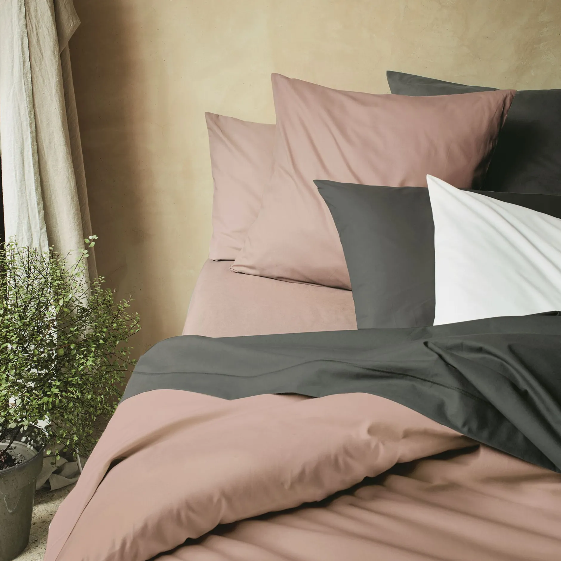 Parure De Lit*alinea Linge de lit uni en coton - rosa Rose