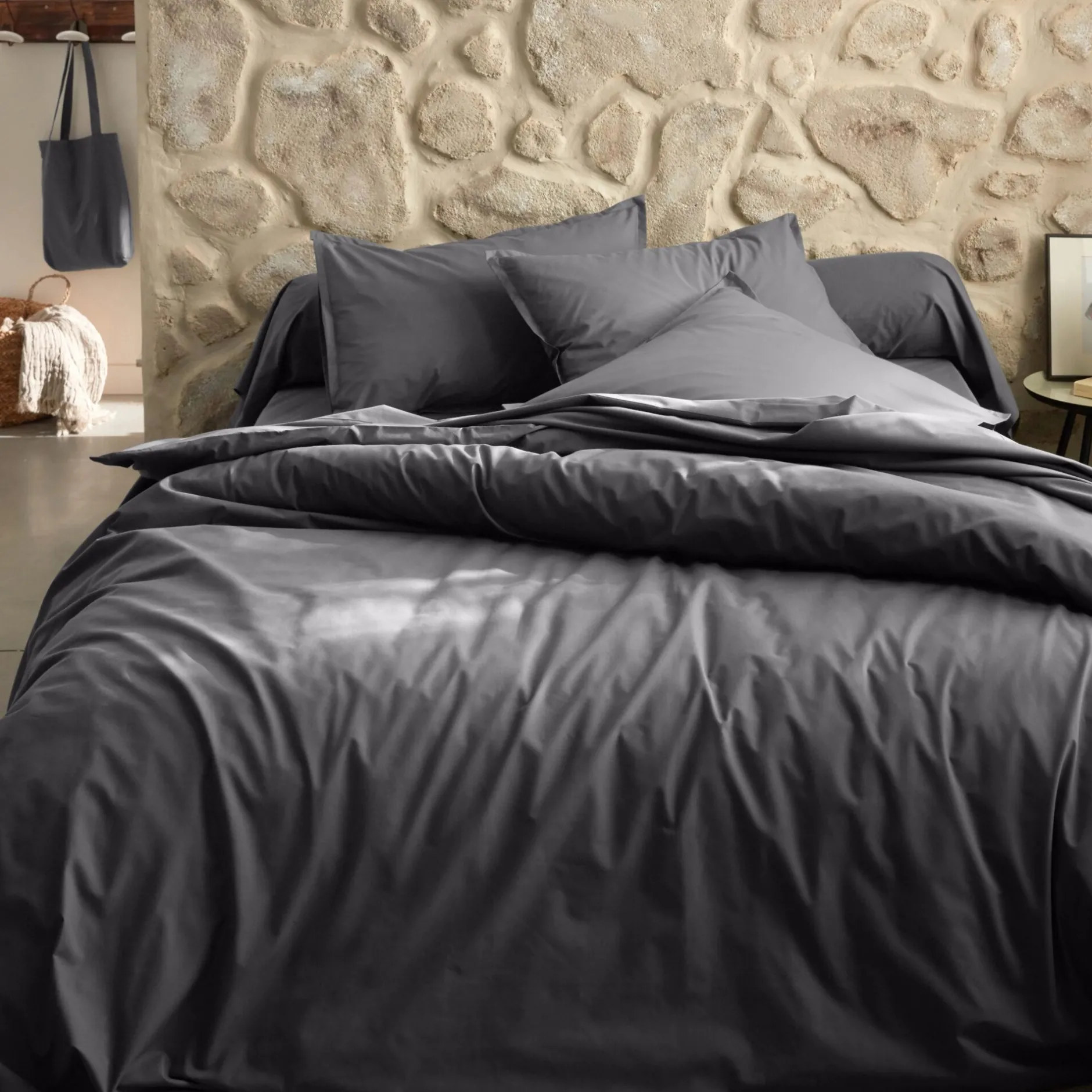 Parure De Lit*alinea Linge de lit uni en percale de coton - ardoise Gris